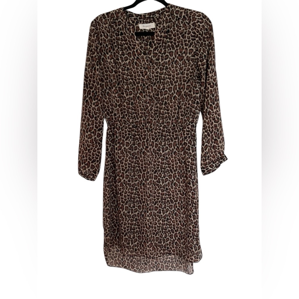Tiera by Vince Camuto Animal Print Long Sleeve Dress XS Cinched Waist V Neck